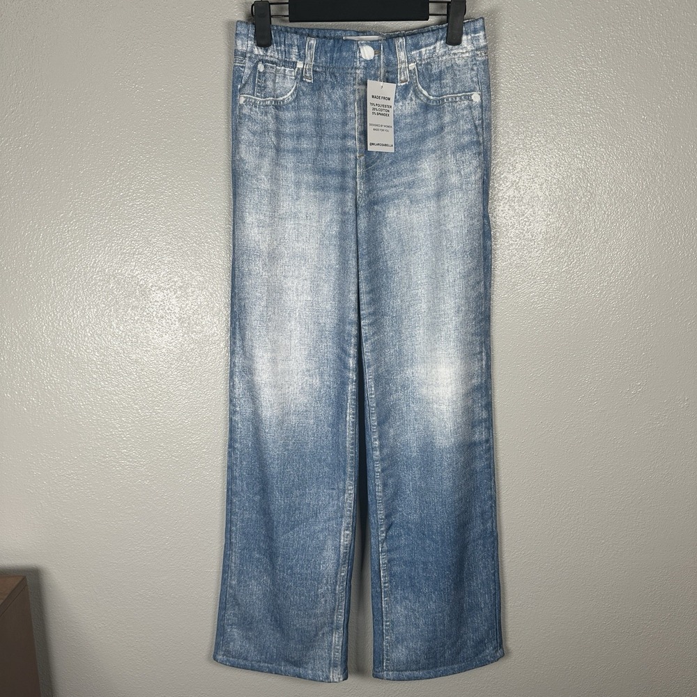 NEW Mila Rosabella Denim Printed Sweatpants Jeans Womens Small Light Medium Wash
